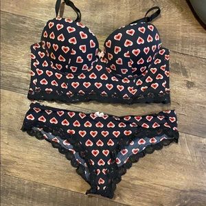 Silky Navy w Hearts Longline Bra/ Panty Duo